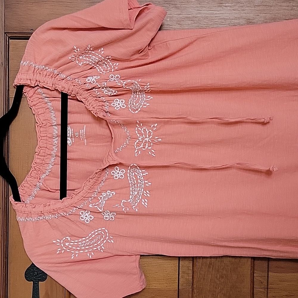 Boho Embroidered Peach Cotton Top